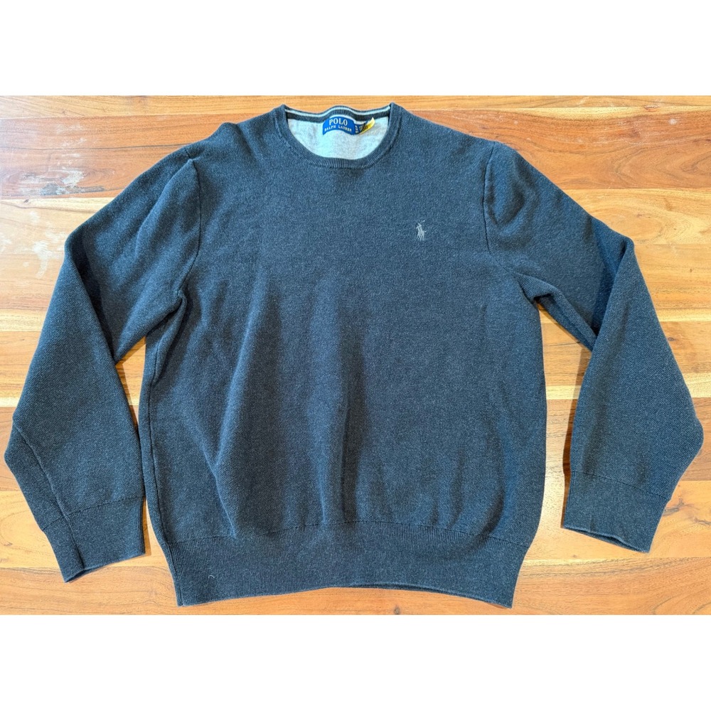 Polo Ralph Lauren Mens XL Crewneck Sweater Charcoal Grey Cotton Knit Pony Logo - Picture 2 of 8
